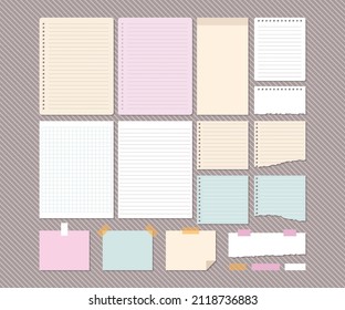 Blank paper sheets on different size and shape isolated on grey background