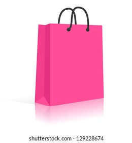 Blank Paper Shopping Bag With Rope Handles. Pink, Black. Vector, Isolated