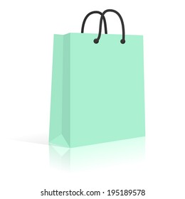 Blank Paper Shopping Bag With Rope Handles. Mint. Vector.