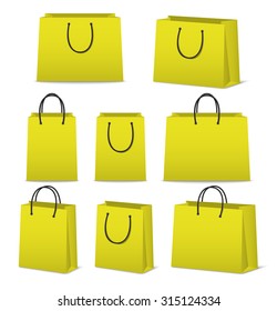Blank paper shopping bags set isolated on white. Vector EPS10 illustration. 