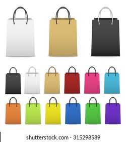 Blank paper shopping bags set isolated on white. Vector EPS10 illustration. 