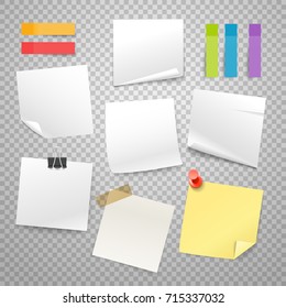 Blank paper stickers vector collection. Advertising mockup isolated on transparent. Place any text on it