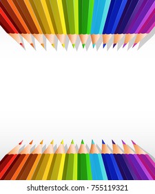 Blank paper template with color pencils on top and bottom illustration