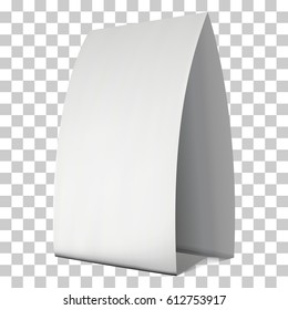 Blank paper tent card. Vector illustration on transparent background. Table card mock up