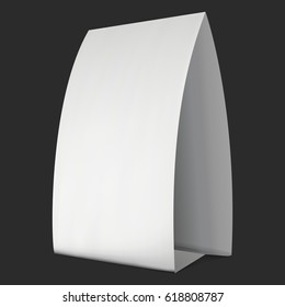 Blank paper tent card. Vector illustration on black background. Table card mock up