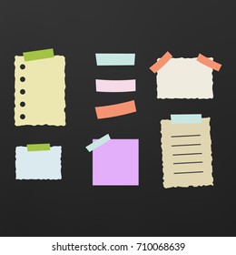 Blank paper torn page notes. Collection of template paper sticker. Vector illustration
