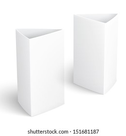 Blank paper vertical triangle cards on white background with reflections. Left and right view. Vector illustration. EPS10.