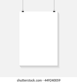 Blank paper wall white poster on gray wall