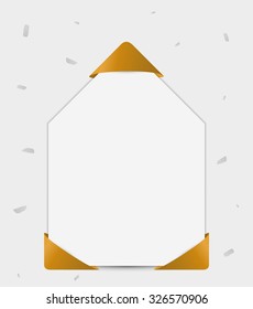 blank paper for your text with color ribbon in corners and falling confetti