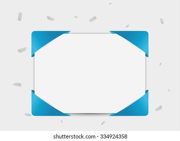 blank paper for your text with color ribbon in corners and falling confetti