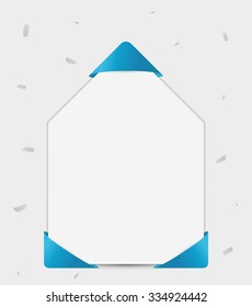 blank paper for your text with color ribbon in corners and falling confetti