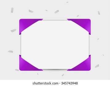 blank paper for your text with color ribbon in corners and falling confetti