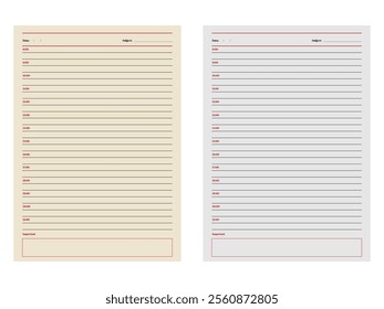 Blank papers isolated on a white background. Set of vector sheets of lined paper with border isolated 