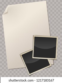 Blank papers, paper notes and photos with transparent shadows