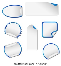 Blank papers and stickers with blue margin isolated on white