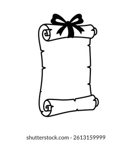 Blank Parchment Scroll With Ribbon Outline Vector Illustration For Design Template