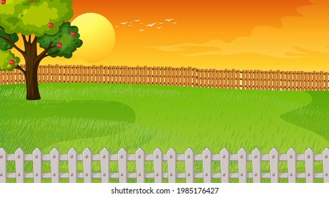 Blank park landscape scene at sunset time illustration