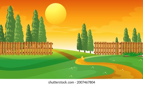 Blank park landscape scene at sunset time illustration