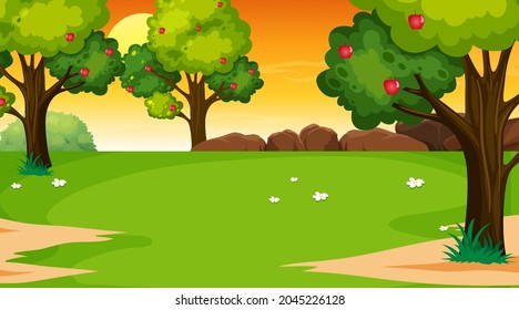 Blank park landscape scene at sunset time illustration