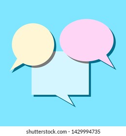 blank pastel color speech bubble set isolated on blue background. vector illustration