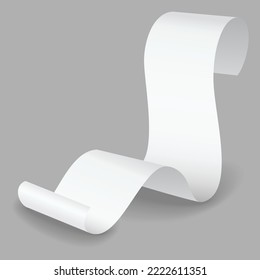 Blank payment check and receipts with shadow. Curved financial paper, purchase invoice. Buying, bill or calculate pay. Receipt the seller form