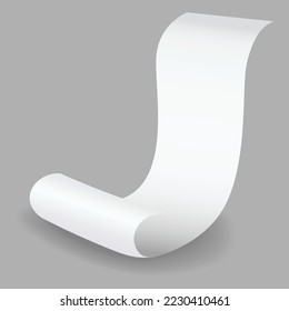 Blank payment check and receipts with shadow. Curved financial paper, purchase invoice. Buying, bill or calculate pay. Receipt the seller form