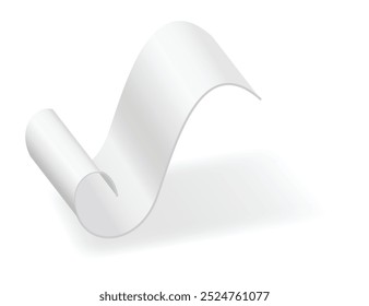 Blank payment check and receipts with shadow. Curved financial paper, purchase invoice. Buying, bill or calculate pay. Receipt the seller form