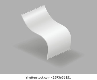 Blank payment check and receipts with shadow. Curved financial paper, purchase invoice. Buying, bill or calculate pay. Receipt the seller form