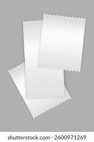 Blank payment check or receipts with shadow. St of financial paper, purchase invoice. Buying, bill or calculate pay. Receipt the seller form
