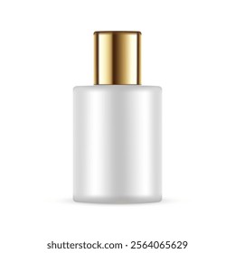 Blank Perfume Bottle Mockup With Golden Cap, Front View, Isolated On White Background. Vector Illustration