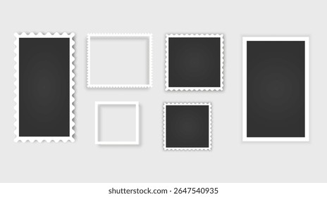 Moldura em branco do cartão fotográfico, conjunto de filmes. Retro fotografia vintage com. Imagem de instantâneo digital. Modelo ou maquete para design. Formato de vetor