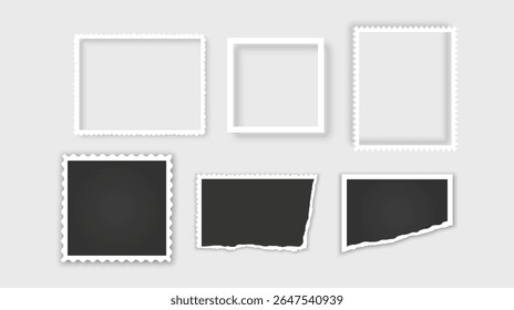 Moldura em branco do cartão fotográfico, conjunto de filmes. Retro fotografia vintage com. Imagem de instantâneo digital. Modelo ou maquete para design. Formato de vetor