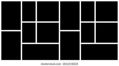 Blank photo collage rectangle template. Stylish photo composition portfolio collection. Background and wall mood board, square texture pattern for picture display presentation.