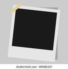 Blank photo Frame with adhesive tape, shadow and space for your photograph and picture. Vector illustration isolated on gray background.

