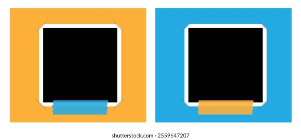 Blank Photo Frame Attached to Folded Paper Corners. Graphic design elements and resources. Office work props vector art