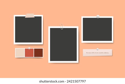 Blank photo frame collage template. Realistic Moodboard	
Peach Fuzz color. Vector illustration