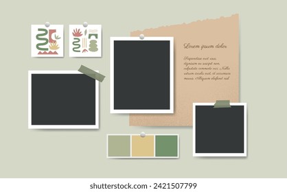 Blank photo frame collage template background. Romantic Mood board album. Vector illustration