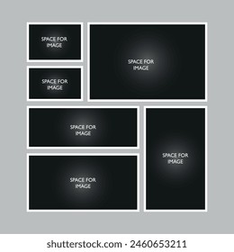 Blank photo frame collage template organize album or gallery vector collection
Set of collages for photos images. Vector template empty frames. Creative mockup mosaic grid photographs memory vintage