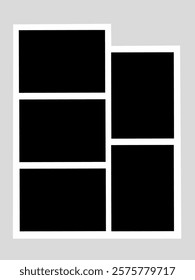 Blank photo frame design, vector collage template layout of five photo frames