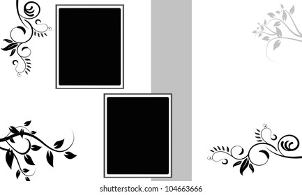 Blank  photo frame. Floral card. Black and white. Black and white wedding template