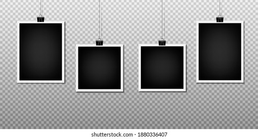 Blank photo frame hanging on a line.Eps 10