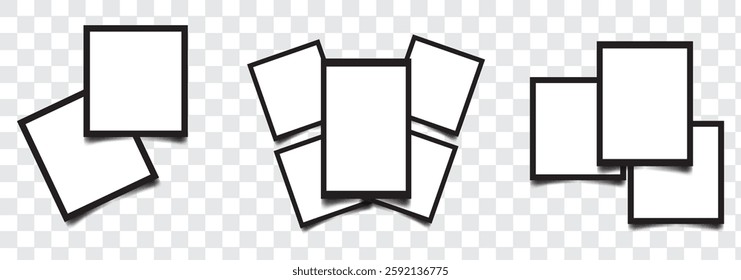 Blank of photo frame icon set. Photo cards with space for your image. Picture. Vector on transparent isolated background. EPS 10