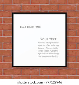 Blank photo frame on red brick wall texture background. Vector illustration.