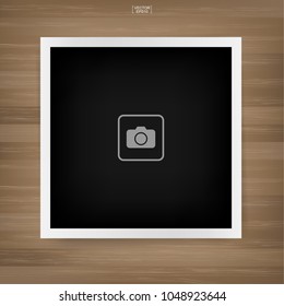 Blank photo frame or picture frame for background on wood with photo icon. Vector illustration.
