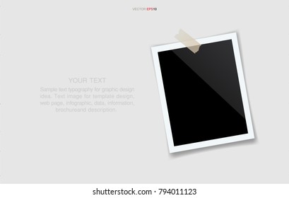 Blank photo frame or picture frame on white background. Vector illustration.