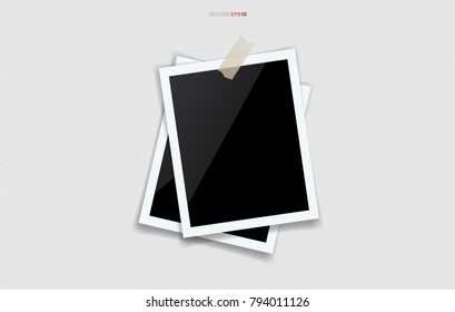Blank photo frame or picture frame on white background. Vector illustration.