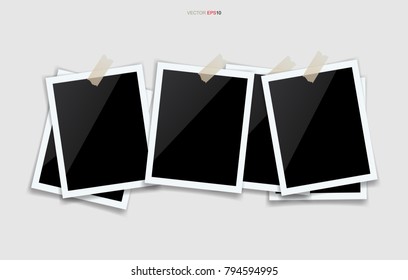 Blank photo frame or picture frame on white background. Vector illustration.