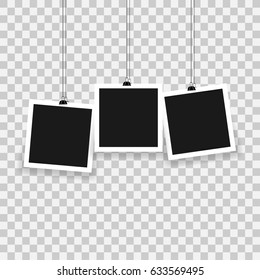 Blank photo frame set hanging on a clip