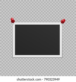 Blank photo frame with shadow, with buttons. Isolated on white background. Empty template for photography and picture.