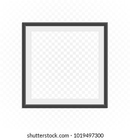 Blank Photo Frame with shadow effects isolated on transparent background. Black wooden frame for your picture or text. Vintage framework. Vector illustration in realistic style. EPS 10.